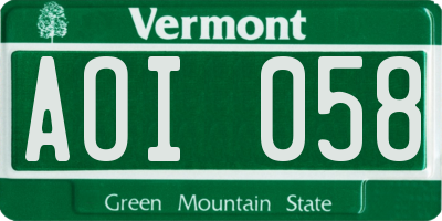 VT license plate AOI058