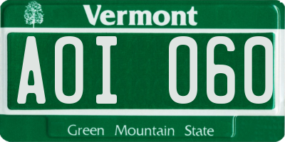 VT license plate AOI060