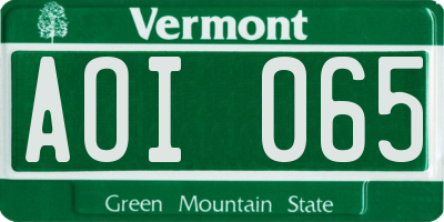 VT license plate AOI065