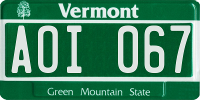 VT license plate AOI067