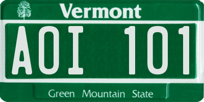 VT license plate AOI101