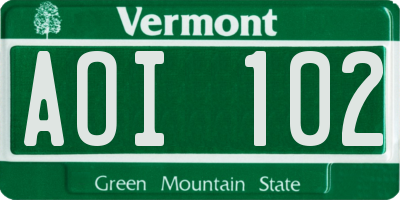 VT license plate AOI102