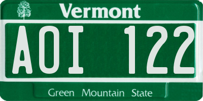 VT license plate AOI122