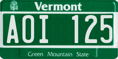 VT license plate AOI125