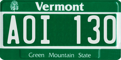 VT license plate AOI130