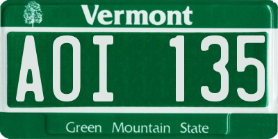 VT license plate AOI135
