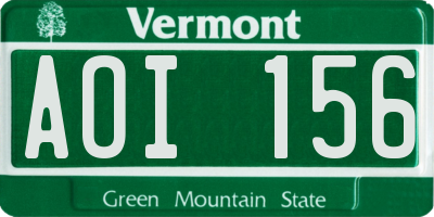 VT license plate AOI156