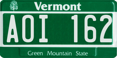 VT license plate AOI162