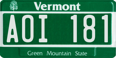 VT license plate AOI181