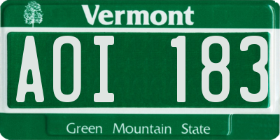 VT license plate AOI183