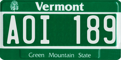 VT license plate AOI189