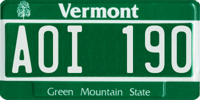 VT license plate AOI190
