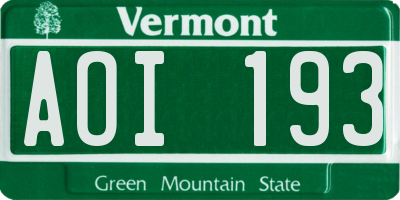 VT license plate AOI193