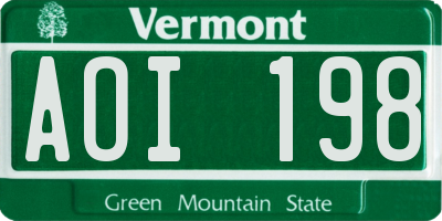 VT license plate AOI198