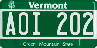 VT license plate AOI202