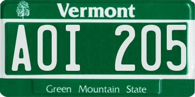 VT license plate AOI205