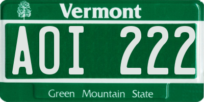VT license plate AOI222
