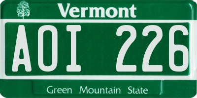 VT license plate AOI226