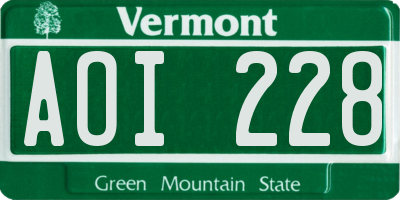 VT license plate AOI228