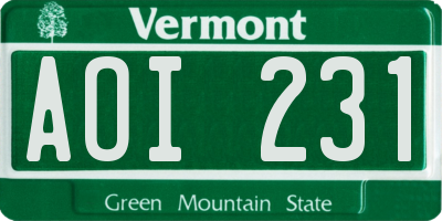 VT license plate AOI231