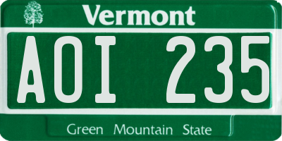 VT license plate AOI235
