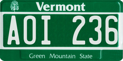 VT license plate AOI236