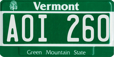 VT license plate AOI260