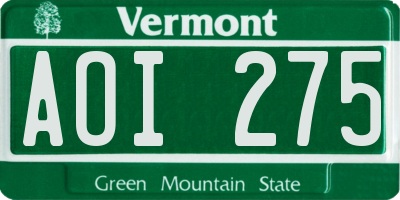 VT license plate AOI275