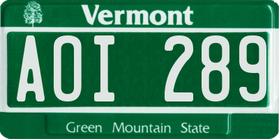 VT license plate AOI289