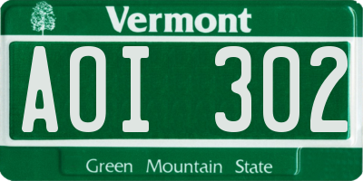 VT license plate AOI302