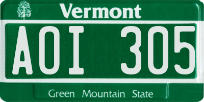 VT license plate AOI305