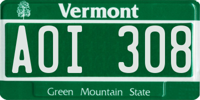 VT license plate AOI308