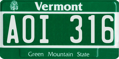 VT license plate AOI316