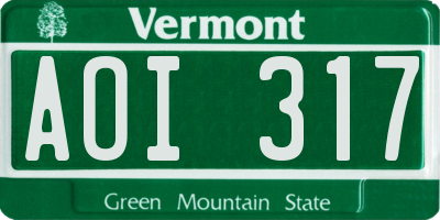 VT license plate AOI317