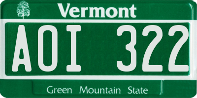 VT license plate AOI322