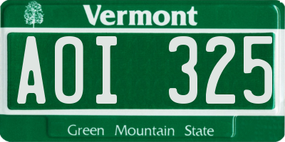 VT license plate AOI325