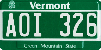 VT license plate AOI326