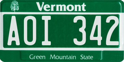 VT license plate AOI342
