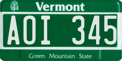 VT license plate AOI345