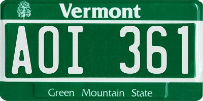 VT license plate AOI361