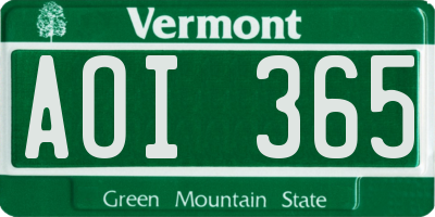 VT license plate AOI365