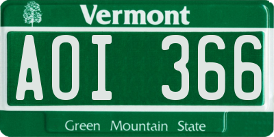 VT license plate AOI366