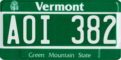 VT license plate AOI382