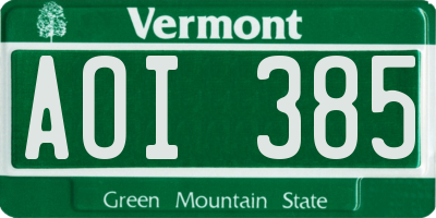 VT license plate AOI385