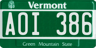 VT license plate AOI386