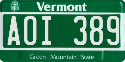 VT license plate AOI389
