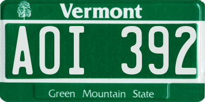 VT license plate AOI392