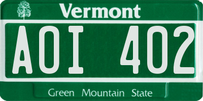 VT license plate AOI402