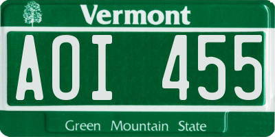 VT license plate AOI455