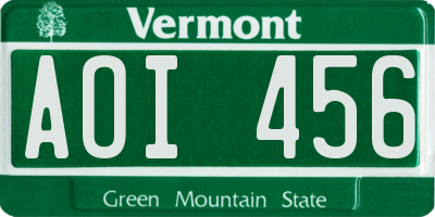 VT license plate AOI456